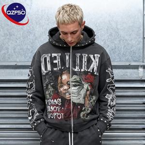 QZFSO Fabricantes de Ropa con Logotipo Personalizado, Sudadera Corta de Algodón 100%, 500 Gsm, Estilo Cuadrado, con Estampado Gráfico y Pedrería para Hombre - Product Image 1