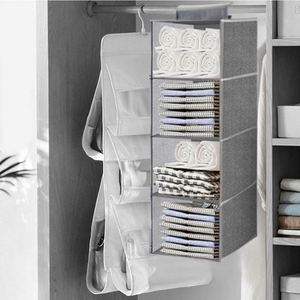 Storage Hanging Closet <b>Shelves</b>,fabric Closet Hanging Organizer,4 <b>Shelf</b> Closet Hanging Organizer with <b>Hooks</b> - Product Image 5