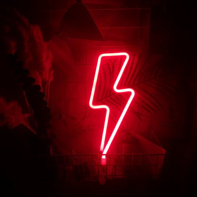 Neon Signs Lightning Bolt Battery Operated and USB Powered Warm White Art LED Decorative Lights Wall Decor for Living Room