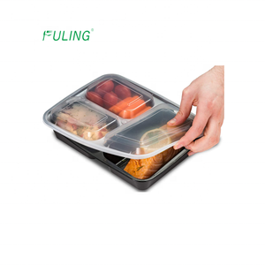 Conteneurs <span class=keywords><strong>de</strong></span> préparation <span class=keywords><strong>de</strong></span> repas à 3 compartiments en plastique jetable avec couvercles - Product Image 1