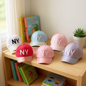 Cappellino da Baseball per Bambini con Lettere di Animali e Paillettes, Logo NY, Regolabile, Taglia Unica, Rosa, Rosso, Blu, Bianco, Viola - Product Image 1