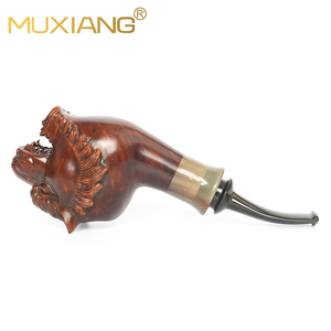 Cổ điển màu tối hổ hình dạng ống hút tay khắc gỗ và gỗ <span class=keywords><strong>Briar</strong></span> với kỹ thuật sơn mài sừng ban nhạc - Product Image 4