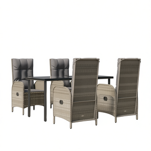 Set da Pranzo da Giardino per Esterni 4 Posti in Rattan PE Contemporaneo Resistente alle Intemperie Grigio - Product Image 1