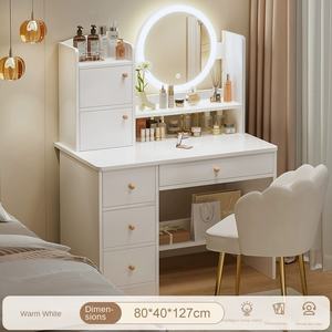 Coiffeuse Lumineuse 2-en-1 Moderne avec Étagère de Rangement et Bureau Informatique Simple <span class=keywords><strong>pour</strong></span> Chambre Fille ou Salon - Product Image 6