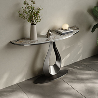 Console de luxe italienne Tenghang en marbre, base en acier inoxydable doré titane en forme de goutte d'eau, mobilier d'entrée et de couloir, or rose