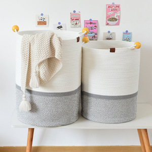 Clothing Organizer Cotton Rope Storage <b>Basket</b> Round Handmade Foldable Household Storage <b>Basket</b> For Toys And Clothes - Product Image 1
