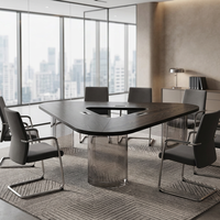 Table de conférence italienne de luxe légère en bois massif à trois côtés avec trou de câblage, écologique, durable, mobilier de bureau moderne