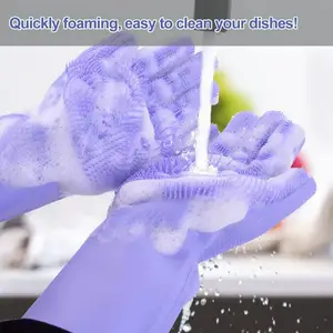 ถุงมือฟองน้ำยางซิลิโคนวิเศษสำหรับล้างสัตว์เลี้ยงที่ใช้ในครัวเรือนอุปกรณ์ทำความสะอาดในครัว