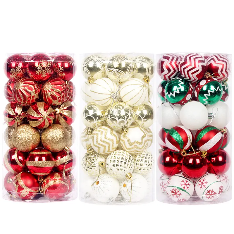 30 Uds. Adornos de bolas de Navidad 60mm bolas de Navidad de plástico rojo y blanco para decoración de árboles bola colgante brillante para eventos de fiesta