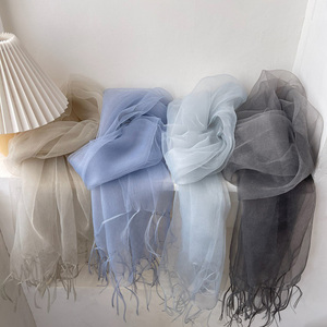 Pañuelo <span class=keywords><strong>de</strong></span> Seda <span class=keywords><strong>de</strong></span> Morera 100% Pura para Mujer, Elegante, <span class=keywords><strong>de</strong></span> Color Sólido, Ligero y Transparente con Borlas - Product Image 1