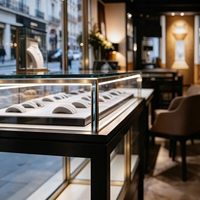 Conception d'intérieur moderne pour bijouterie noire et or, pack complet clé en main, comptoirs de présentation linéaires, VIP