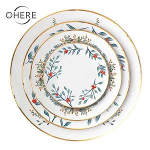 Offre Spéciale Pas Cher conception de fleur en céramique dîner plaque ensemble de vaisselle royale vajillas de luxe porcelaine blanc chargeur plaques de mariage