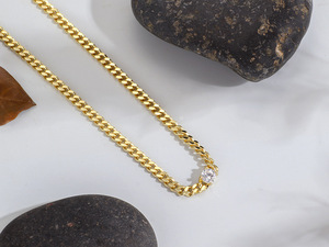Unisex Cubic Zirconia <b>Charm</b> Necklace Fashionable Brass Cuban Chain Claw Setting Classic Geometric Design for Anniversaries Hot - Product Image 4