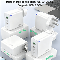 Chargeur rapide USB-C GaN 100W avec écran LED, 2 ports USB-C, 2 ports USB-A, adaptateur mural PD multi-ports, prise UK EU US AU, chargeur de voyage