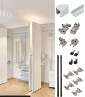 Kit complet d'accessoires de quincaillerie pour porte coulissante pliante de penderie en acier avec rail de suspension à double amortisseur et conception détachable