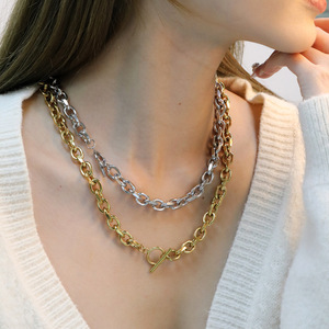 Collar Unisex de Acero Inoxidable con Baño de Oro, Cadena Cubana de Eslabones Geométricos, Colgantes de Moda para el Cuello - Product Image 5
