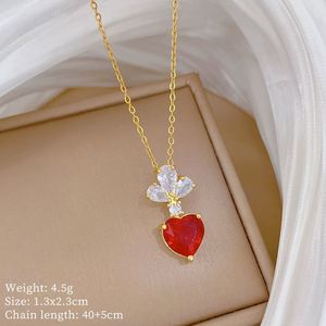 Vintage Green Red Heart Crystal Pendant Necklace for Women Classic Stainless Steel <b>Chain</b> Party Daily Accessories Jewelry Gifts - Product Image 6