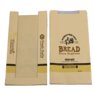 2024 GD Mould Eco-friendly Brown Recycled Greaseproof Bread Kraft Paper For Fast Food Take Away Packaging Bag With Clear Window