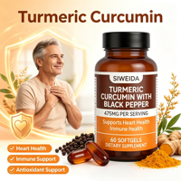 Complément Alimentaire Quotidien Premium à Base de Curcuma et de Curcumine avec Extrait de Poivre Noir en Gélules Molles