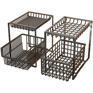 Kitchen Cart Under-sink Storage <b>Rack</b> Kitchen Cabinets Dishware <b>Plate</b> Storage Pull-out Spice <b>Rack</b> Modern Metal Design Adjustable - Product Image 1