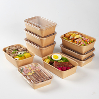 Boîte à nourriture rapide en papier kraft écologique, imperméable, micro-ondable, avec couvercle transparent, pour emballages de sushis et de desserts, assiettes jetables