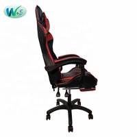 WS8043 Chaise de gaming classique en cuir à dossier haut avec accoudoirs réglables, noire et rouge, avec pédales