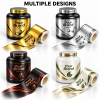 Étiquettes adhésives en aluminium pour aliments de marque privée, impression noire brillante, étiquettes en rouleau pour pots de protéines