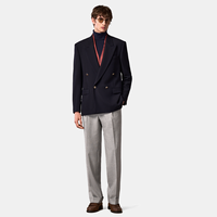 Traje de lana elástica azul marino de doble botonadura 4x2 86 °   Chaqueta de Traje de Negocios con Solapa de Pico Bajo LD