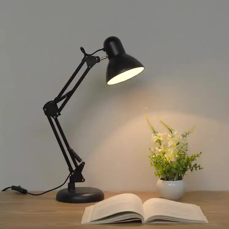 Lámpara LED americana con clip de metal para protección de ojos, de hierro, para mesita de noche, oficina, estudio, estudiantes, con brazo largo enchufable