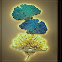 Décoration murale LED en MDF Feuille de Ginkgo Or Vert, accent botanique lumineux pour hall d'hôtel, entrée, intérieurs modernes et luxueux