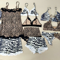 Ensemble deux pièces léger pour femme, motif léopard, effet seconde peau, soutien-gorge et bas de lingerie