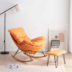 Sillón Reclinable Chesterfield Moderno de Cuero, Tapizado, con Cojín Gris y Blanco, Silla Mecedora de Madera para Adultos - Product Image 6