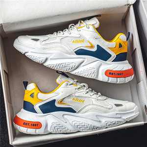 Chaussures Chunky Homme Printemps Maille Respirante Lacets Sportifs Couleurs Mixtes Semelle Extérieure en Caoutchouc Logo Sérigraphié Blanc Jaune Bleu Orange - Product Image 1