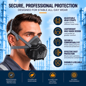 Demi-masque respiratoire de sécurité réutilisable en silicone avec cartouche unique pour la protection contre les gaz et la poussière, vente en gros OEM - Product Image 3
