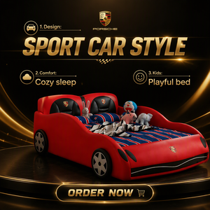 <strong>Red</strong> Race Car <strong>Bed</strong> for Kids Upholstered Car Shaped Children <strong>Bed</strong> <strong>Frame</strong> Kids Bedroom Furniture Dream Car for Story - Product Image 1