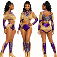 Uniforme de majorette personnalisé à franges dorées motif léopard, 3 pièces, découpé, manches longues, pour compétition et scène, couleur personnalisée OEM