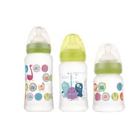 Botol Pemberi Makan Bayi, Botol Susu Bebas Genggam Kustom Leher Lebar Perlengkapan Bayi Cetak Kartun OEM/ODM 150/250/350Ml Kapasitas Botol Pemberi Makan Bayi