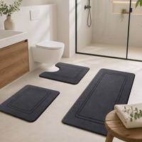 Tapis de bain 3 pièces en mousse à mémoire de forme épaisse, sublimation, antidérapant, antimicrobien, résistant aux taches, motif rayé, idéal pour les animaux domestiques et la maison