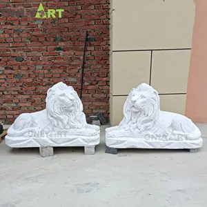 Giardino Decorativo Intagliato A Mano In Stile Occidentale Scultura Animale di Grandi Dimensioni Naturale Marmo Bianco di Pietra Statua del Leone