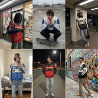 Chaqueta de Carreras Personalizada para Hombre, Estilo Varsity Bomber, Diseño Colorblock con Estampado Gráfico, Ropa Urbana Hip Hop, Marca Privada, MOQ Bajo, OEM, ODM, Directo de Fábrica