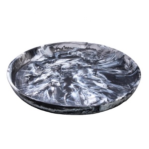 Aqua màu xanh màu kích thước lớn tay đổ nhựa hình tròn viền cạnh salad Platter thực phẩm phục vụ khay với Swirls đầy màu sắc - Product Image 6