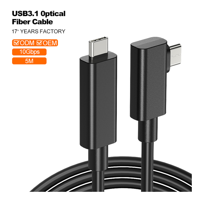 Hot Sale A168 USB 3.1 Type-C Optical Fiber Cable 8K Fast Charging 90° Male-to-L TPE Outer Shell DVD Player Microphone Speaker