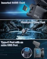 Caméra embarquée 4K+1080P WIFI IPS double objectif avec application, enregistrement en boucle, vision nocturne, caméra de recul 1,47 pouces pour divers véhicules