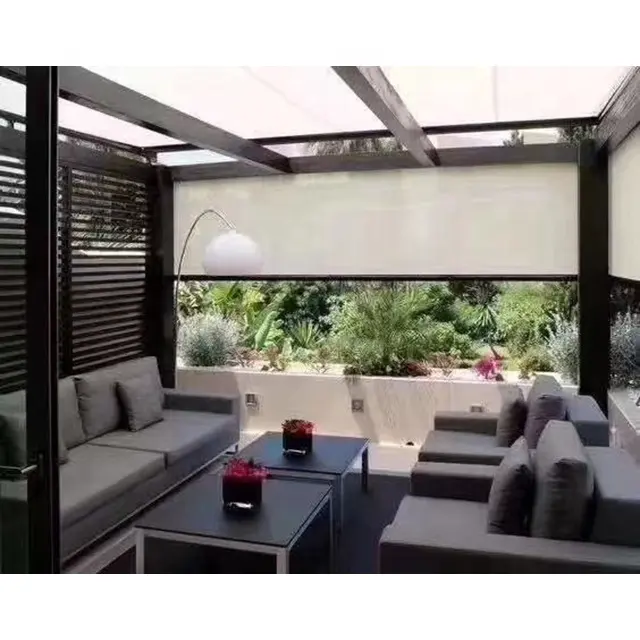 outdoor motorized roller curtains retractable remote patio awnings side screens