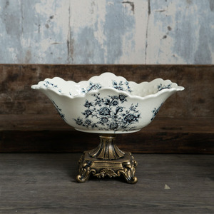 Décoration d'intérieur Assiettes à fruits en céramique vintage avec support doré Panier à fruits en <span class=keywords><strong>porcelaine</strong></span> à fleurs pour mariage - Product Image 3