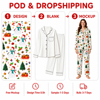 Pyjama personnalisé de Noël, bonhomme de neige blanc, bordure noire, manches longues, ensemble en polyester, vêtements de nuit pour femmes, POD MOQ 1PC, dropshipping