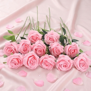 Rosa Artificiale <span class=keywords><strong>in</strong></span> Velluto Rosa, <span class=keywords><strong>Fiori</strong></span> Finti a Stelo Singolo con Effetto Realistico, Rose di Seta per Matrimoni, Decorazioni per la Casa e San Valentino - Product Image 1