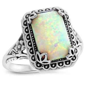 Women's <b>Silver</b> <b>Opal</b> <b>Ring</b> Geometric Flower Design Everyday Wear Jewelry - Product Image 1