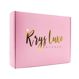 Caja de cartón corrugado con logotipo personalizado, embalaje para correo Postal, color rosa