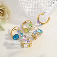 Bague de mode en acier inoxydable 316L plaqué or PVD 18 carats avec zircon coloré transparent, bijoux anti-ternissement, vente en gros TGJZ5386